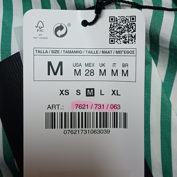 NWT Zara Green Striped Wide Open Neck Over the Shoulder Blouse Shirt puff Sleeve - Picture 16 of 16